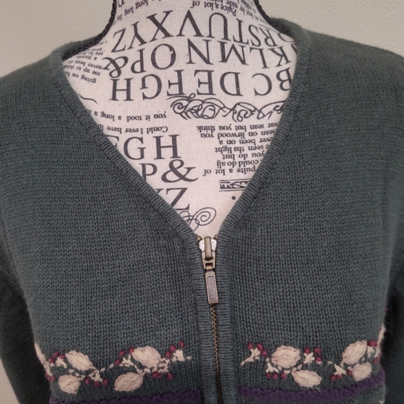 Vintage Eddie Bauer Women's SZ Med. Zip Cardigan embroidery forest green Y2K - Picture 3 of 11